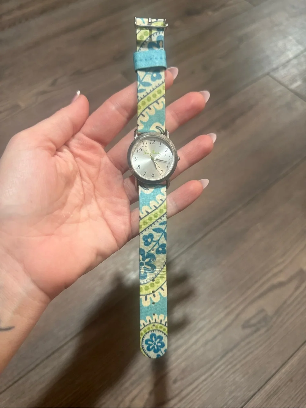 Retired Vera Bradley Floral Fabric Strap Quartz Watch Blue Green Women’s
